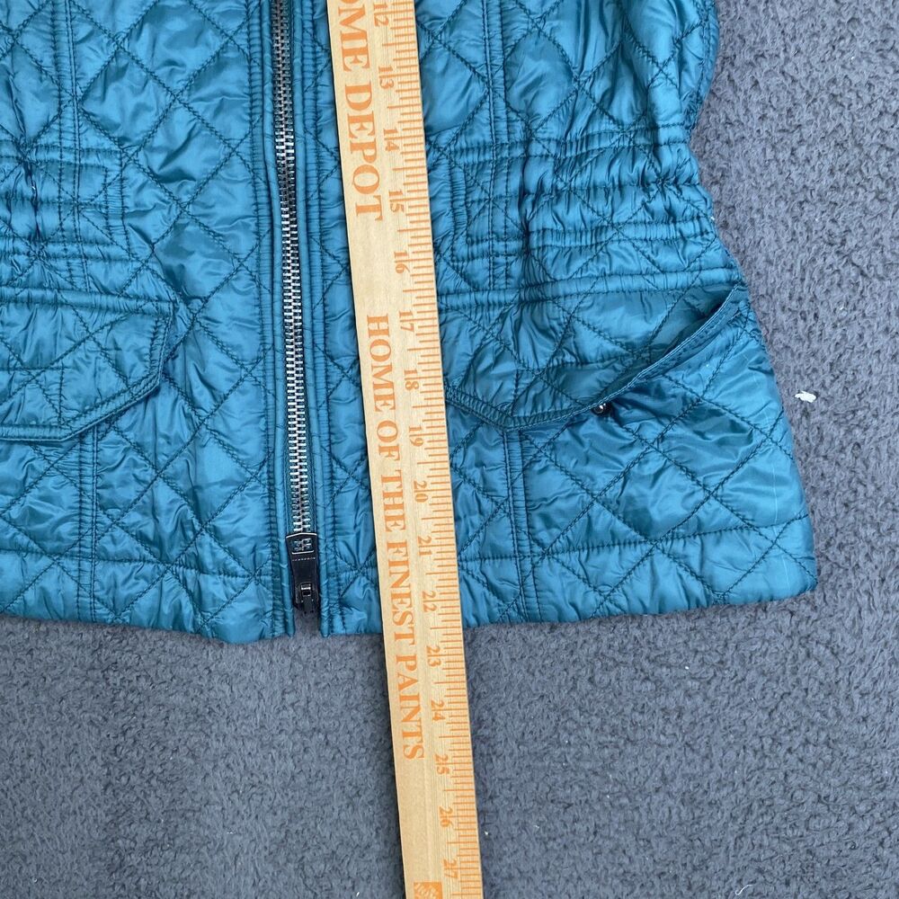 Burberry Brit Jacket Womens Small Teal Quilted Hooded Nylon Full Zip Plaid Lined - Picture 9 of 16